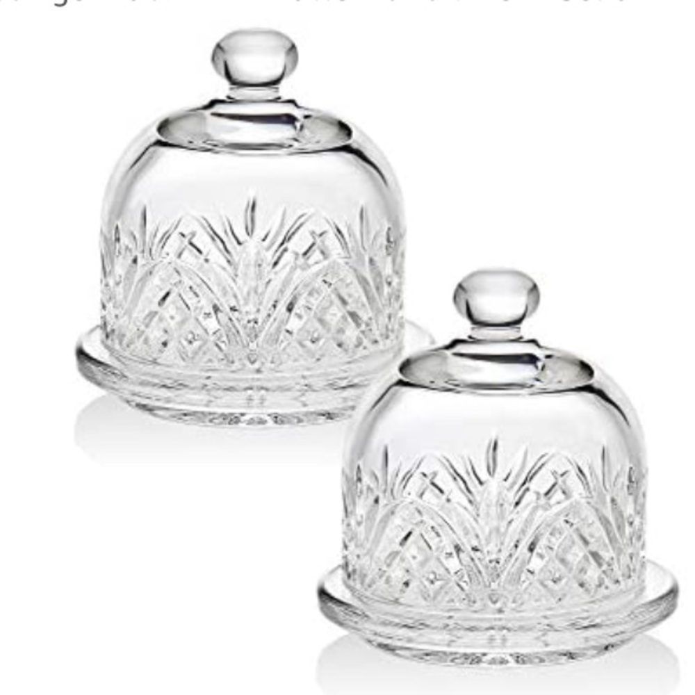 🎀NWOT Godinger Shanon Dublin Crystal Mini Domed Butter Server Dish Set Of 2